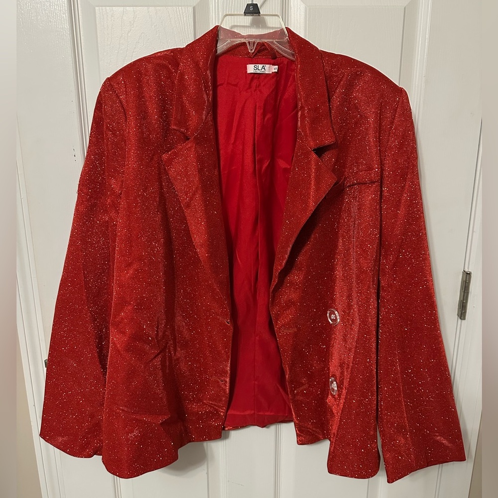SLA The Label Red Glitter Suit Set 3 pcs Blazer Bra pants - Picture 7 of 12
